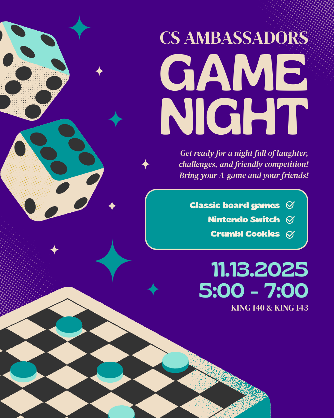 Flier about Game Night: 11.13.2025 5-7pm King 140 and 143