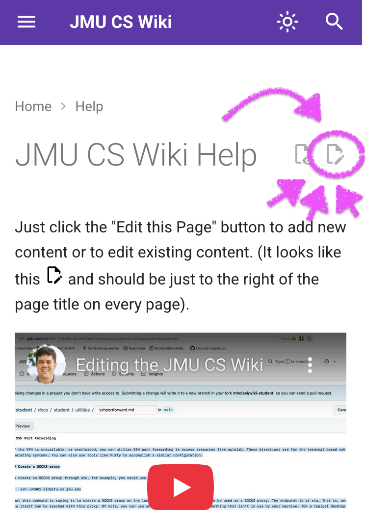 screenshot annotated to highlight the "Edit this page" button.