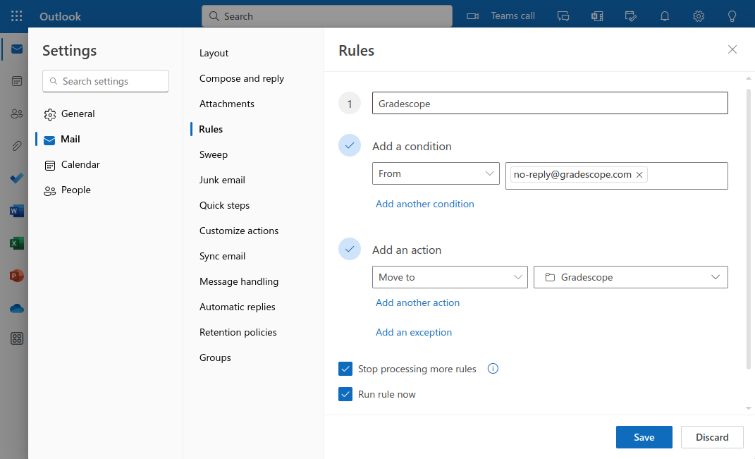 Screenshot of Inbox Rules