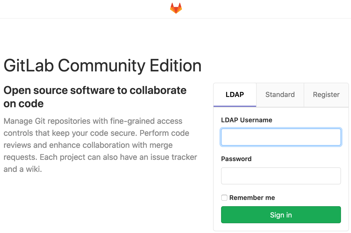 Screenshot of sign-in form asking for LDAP username and password